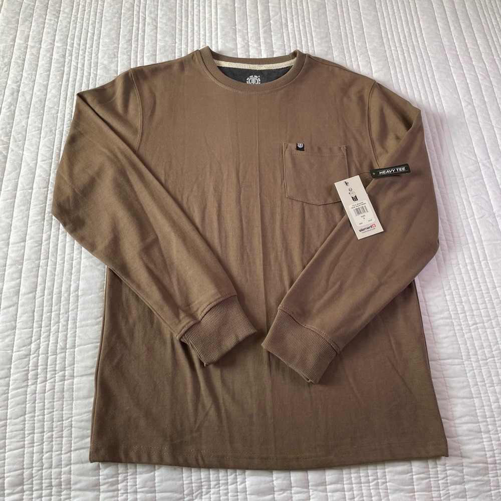 Element Men Walnut Brown Heavy Tee Long Sleeve Pocket T-Shirt Relax Fit MEL224R0